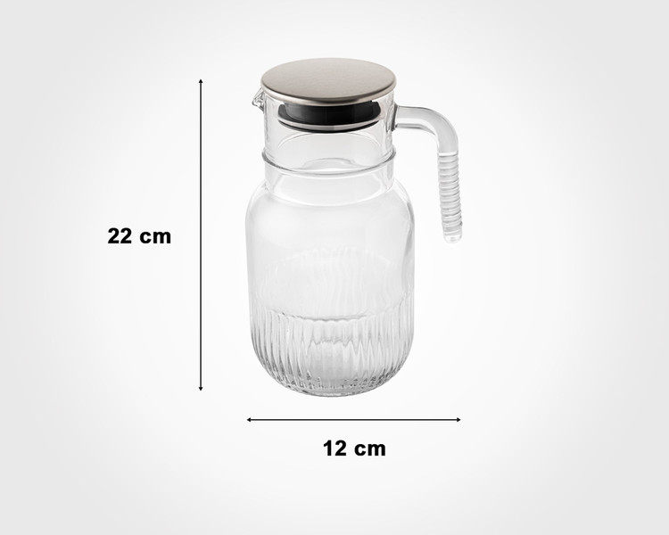 پارچ شیشه ای شیاردار 1.5 لیتری درب استیل