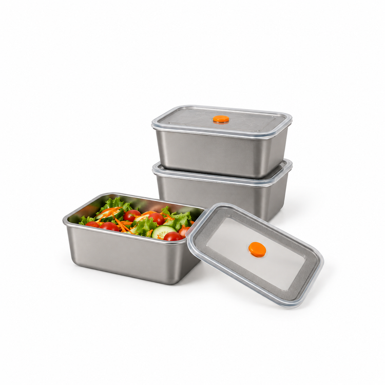 ظرف نگهدارنده استیل ۳ عددی مستطیل کوچک CAI LE Kitchen