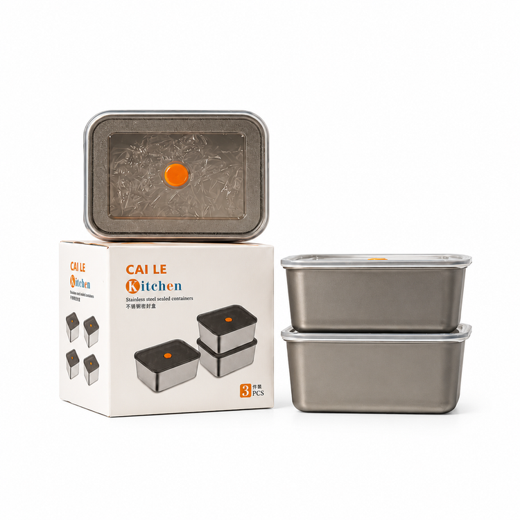 ظرف نگهدارنده استیل ۳ عددی مستطیل کوچک CAI LE Kitchen